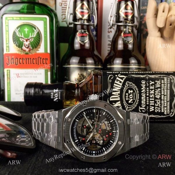Audemars Piguet Royal Oak Stainless Steel Black Dial Fake AP Skeleton Watch