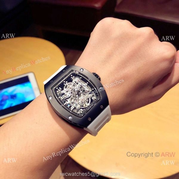 Richard Mille Knock off RM 17-01 Watches Black Case White Rubber Strap