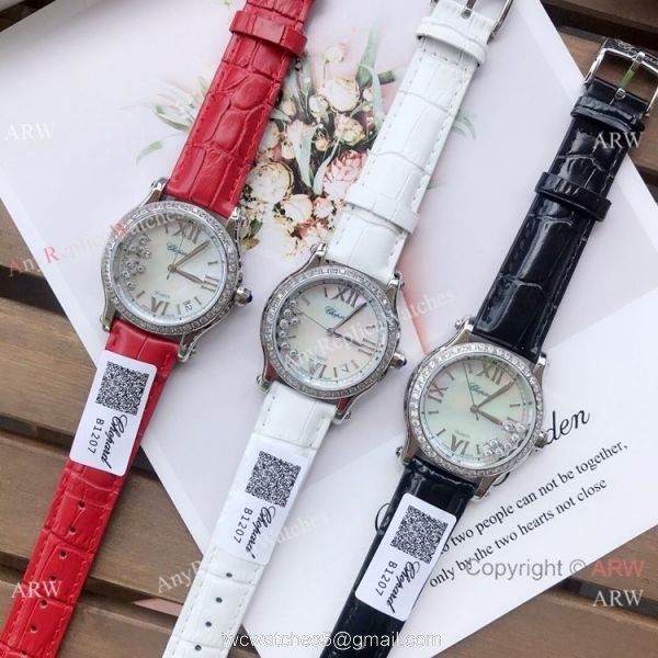 Copy Chopard Happy Sport 36mm Watch SS Diamond White MOP Dial