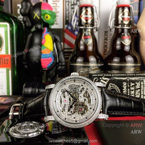New Copy Franck Muller Round Skeleton Watch Rose Gold Brown Leather Strap