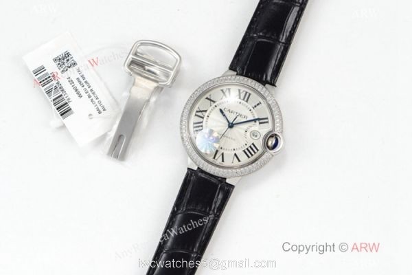 (CR) Ballon Bleu De Cartier Silver Dial Leather Strap 42mm Watch Swiss Grade 1