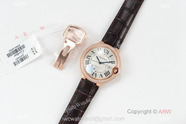 (CR) Swiss Grade 1 Ballon Bleu De Cartier Copy Watch Brown Leather Strap