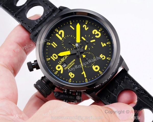High Quality U Boat U-7750-55 Flightdeck Watch Black Case Yellow Markers