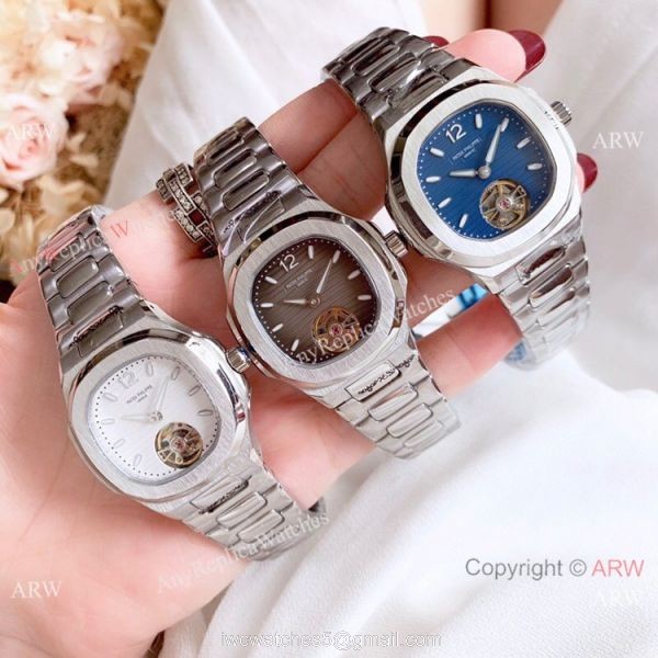 New Copy Patek Philippe Nautilus Womens 34mm Watch with Blue Tourbillon Dial