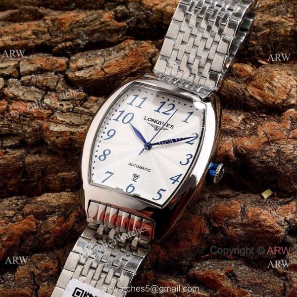 Copy Longines Evidenza Men Watches Black Dial Black Leather Strap