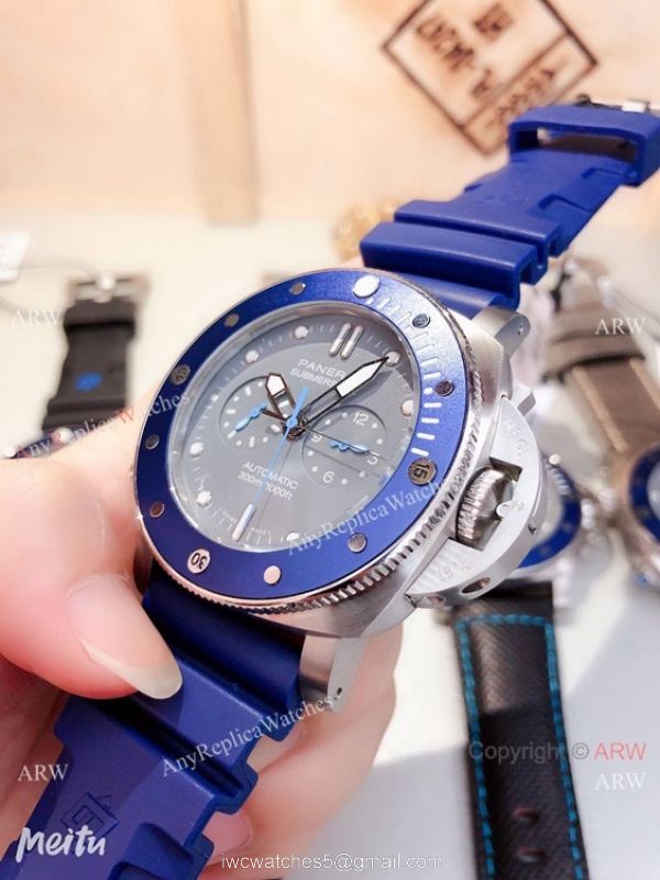 2019 New Panerai Submersible Chrono Guillaume Nery Edition Watch SS Blue Bezel