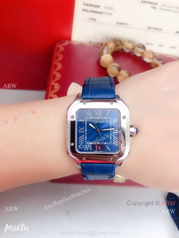 Japan Grade New Cartier Watches Santos De Blue Dial 39mm or 35mm