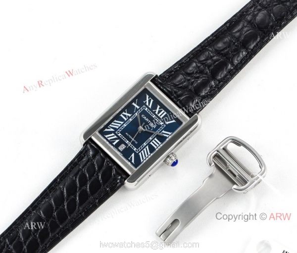 (ER) Grade 1A SwissTank Solo Cartier Watch Copy SS Black Roman Face