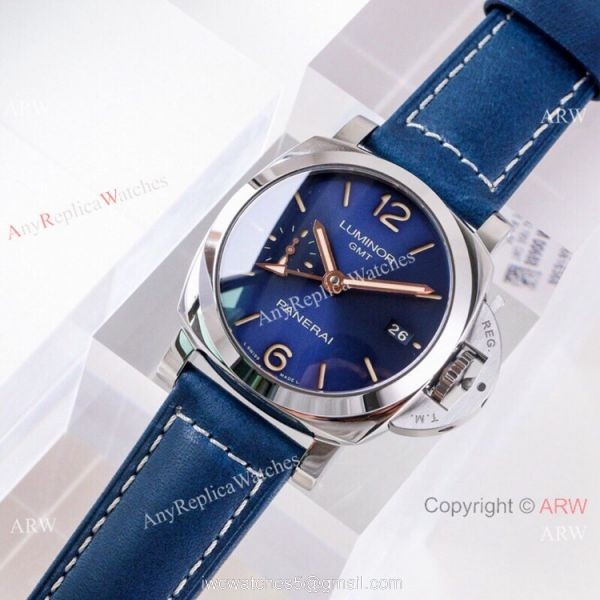 (VS) Copy Panerai Luminor 1950 GMT Blue Dial PAM 688 Watch Swiss Panerai Bracelet