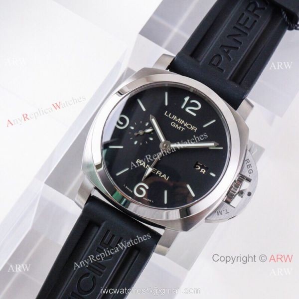 (VS) Super Clone Panerai Luminor 1950 GMT 44mm Watch Black Dial Rubber Strap