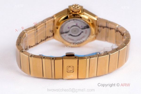 Swiss Replica Omega Constellation 27mm Watch Yellow Gold Pink MOP Dial