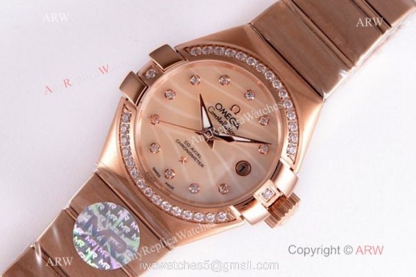 Swiss Copy Omega Constellation Rose Gold 27mm lady Watch 8521 Movement