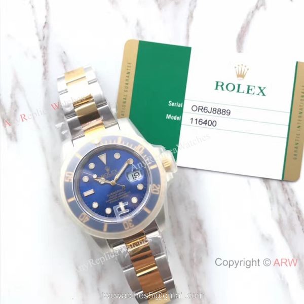 Rolex Submariner EW Factory 3135 Two Tone Blue Ceramic Watch AAA Replica