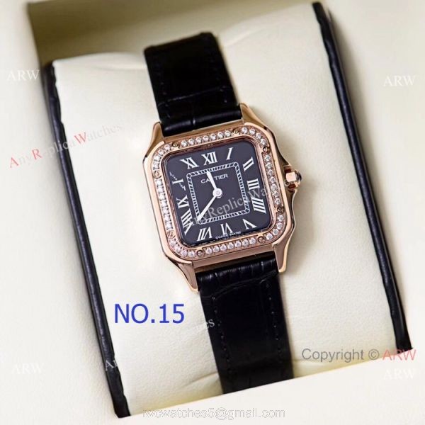 Copy Cartier Panthere de 2-Tone Black Face Quartz Watch 27mm 22mm