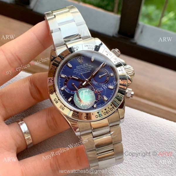 Replica Rolex Daytona 40mm Watches Ss Silver Dial w/ Black Subdials