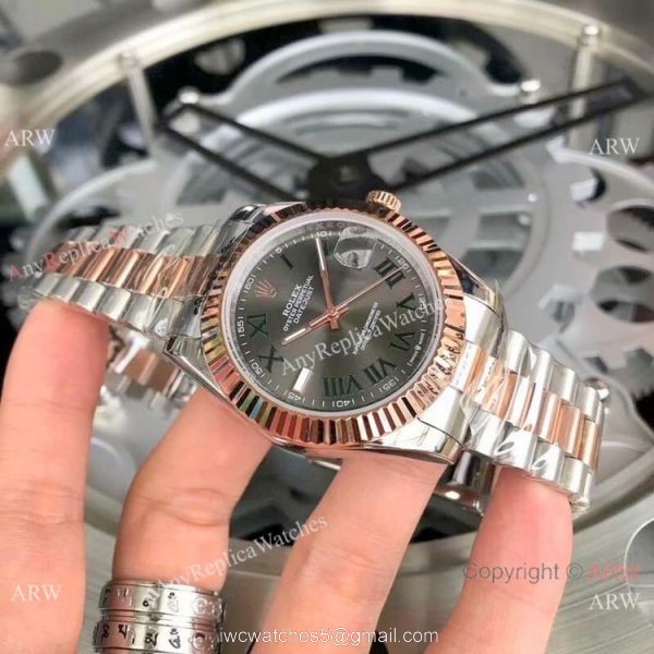 Copy Rolex Datejust Gray Dial 2-Tone Rose Gold President Watch 40mm