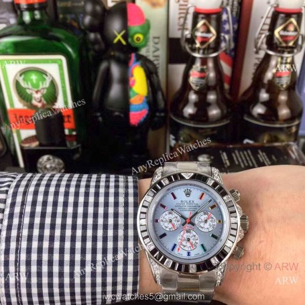 Rolex Daytona Stainless Steel Glacier blue Dial Fake Rolex with Diamond Bezel Men Watch