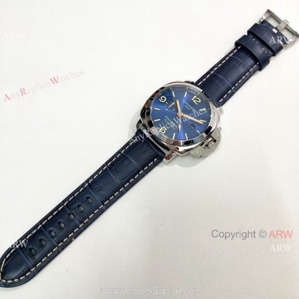 High Quality Panerai Luminor GMT PAM00320 Watch Blue Dial Blue Leather Strap