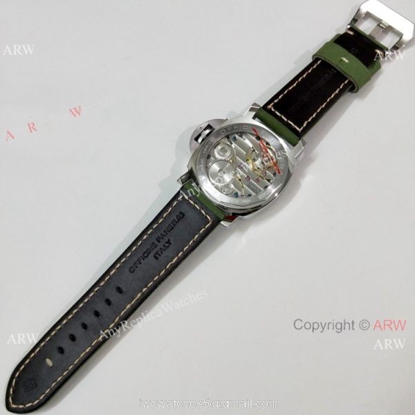 Luminor Marina Panerai Pam111 Copy Watch Green Face Leather Strap
