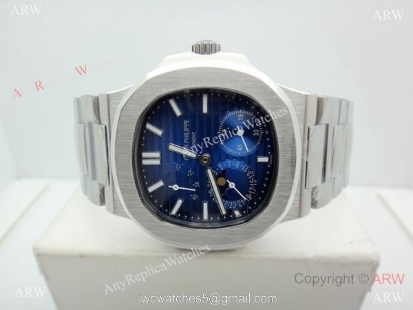 Swiss AAA Grade Patek Philippe Nautilus power reserve Watch SS Blue Face