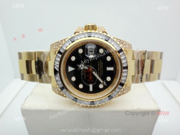Copy Rolex GMT Yellow Gold 40mm Watch Rolex GMT Master 2 Rainbow Bezel