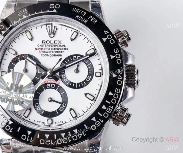 1:1 Swiss Replica Rolex Daytona 4130 JH Stainless Steel White Dial Watch 40MM