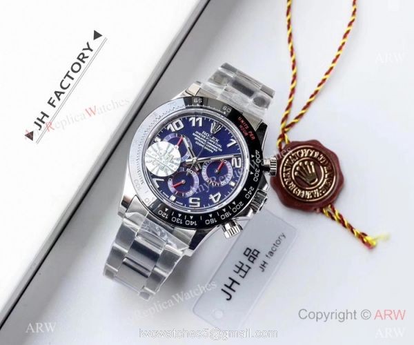 1:1 Best Replica Rolex Daytona Swiss 4130 JH Factory Watch SS Blue or Grey Dial