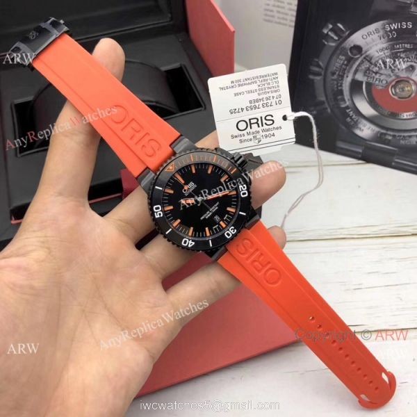 Swiss Grade Fake Oris Aquis Watch Orange Rubber Band