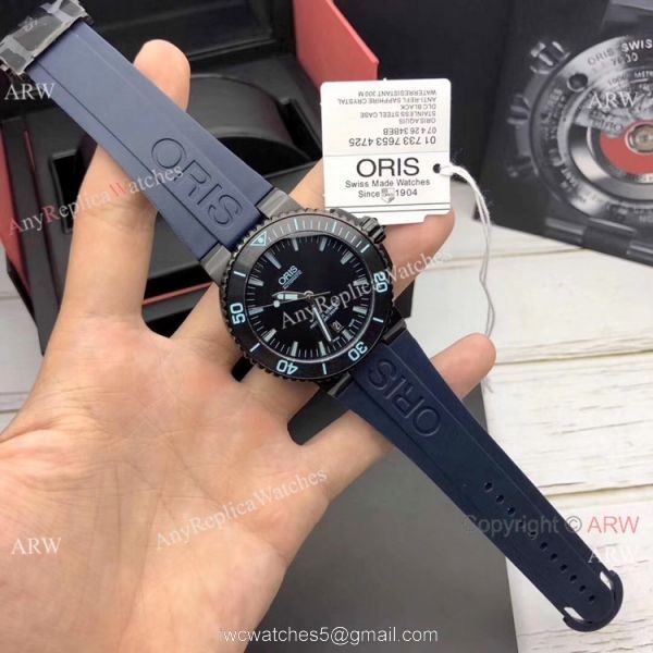 Highest Quality Fake Oris Aquis Swiss sw200 Watch Blue Rubber Strap