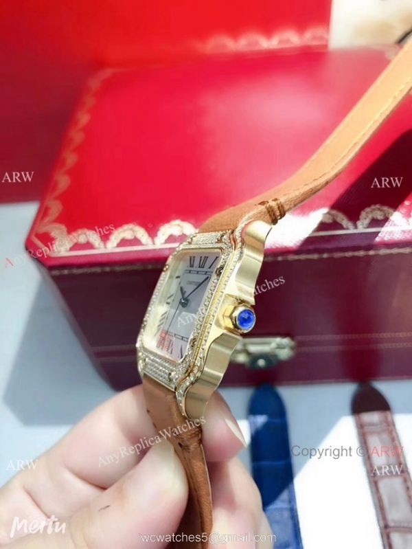 New Cartier Santos 100 Diamond Replica Watch Yellow Gold Diamond