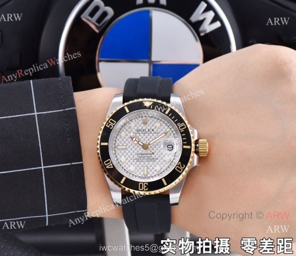 Rolex Submariner Clone Two Tone Black Rubber Strap Watch 41mm