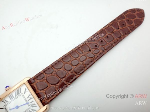Replica Cartier Tank Solo Rose Gold Brown Leather Strap Watch 27mm