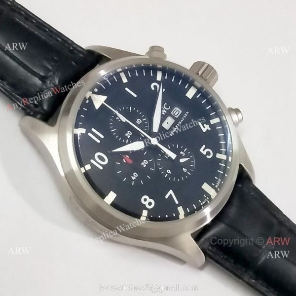 New Copy Iwc Pilot Spitfire Chronograph SS Black Dial Watch 43mm