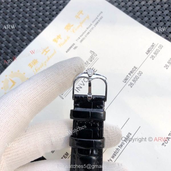 Rolex Datejust White MOP Black Leather Strap Watch Replica