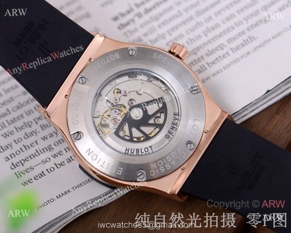 Copy Hublot Classic Fusion 42mm Watch Blue Face Rose Gold