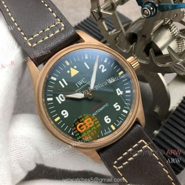 Super Clone IWC Big Pilots Spitfire Bronze Green Dial Watch Swiss 9015
