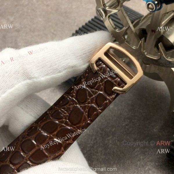 (GBF) Swiss Replica Cartier Ronde Solo De Watch Rose Gold Brown Leather Strap