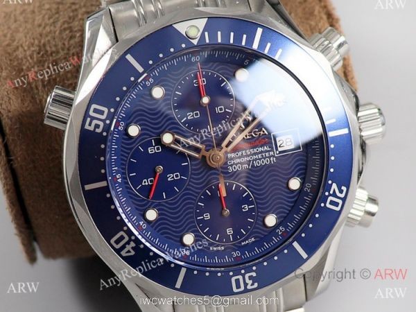 Swiss Omega Diver 300m James Bond Replica Watch SS Blue Wave Dial