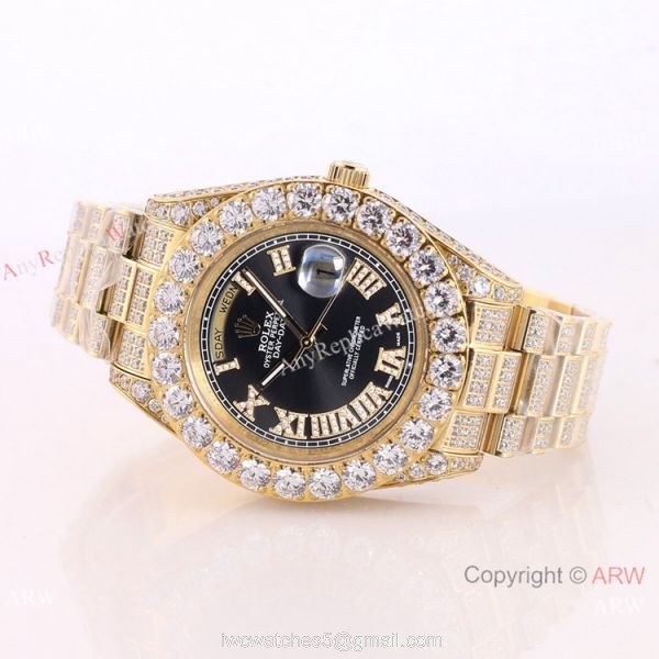 Iced out Gold Rolex Oyster Perpetual Day Date Fake Watches Worldwide Shipping