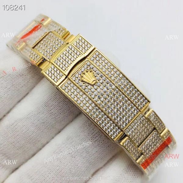 Swiss 2824 904L Rolex Datejust Iced Out Watch Fake Rolex with Diamond Bezel