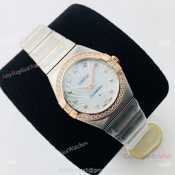 (VS) Replica Omega Constellation 2-Tone Rose Gold Diamond Watch with Quartz Movement