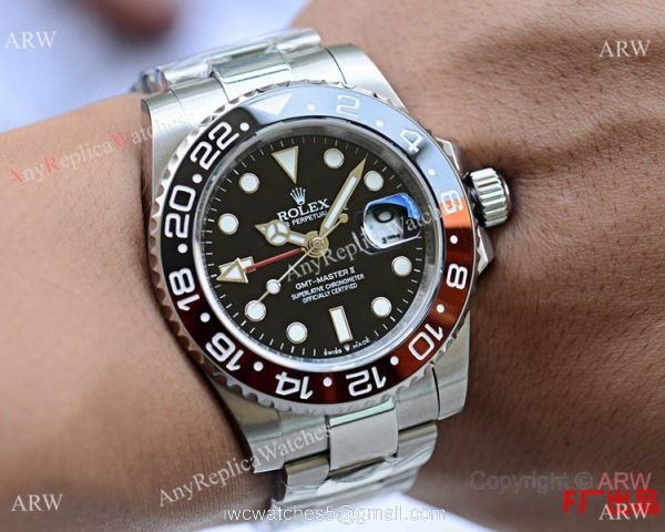 Clone Rolex GMT-Master II Stainless Steel Black and Red Ceramic Watch 40mm