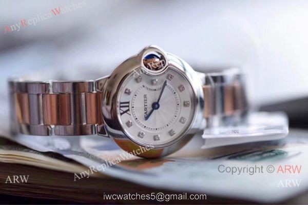 V6 Factory Cartier Ballon Bleu Two Tone Rose Gold Diamond Watch 28mm