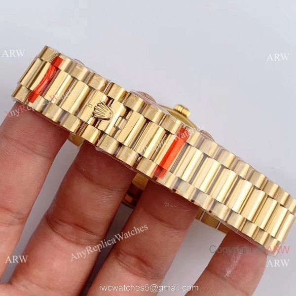 (EW Factory )Rolex Oyster Perpetual Day Date Fake Watch ETA3255 Gold President Brown Diamond Dial