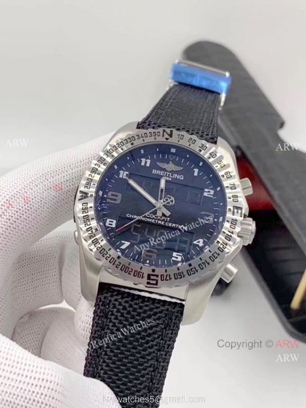 Breitling Cockpit B50 Chronograph Watches Black Dial Black Leather Strap