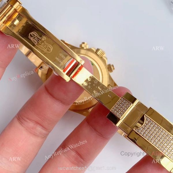 JH Factroy New Gold Rolex Daytona Rainbow Diamonds Watch Replica Swiss Cal 4130