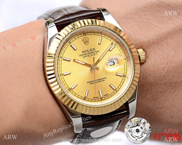 New Upgraded Rolex Datejust II 41 Watch Gold Case Brown Leather Band