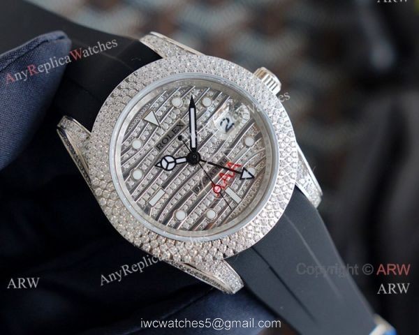 High Quality Rolex GMT-Master II Iced Out Watch Rubber Strap
