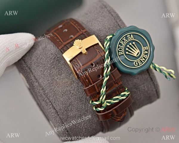 Best Replica Rolex Daytona watch Gold Dial with Diamond Leather Strap