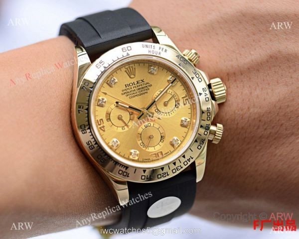 Best Replica Rolex Daytona Rubber Band Watch Gold Diamond Face 40mm